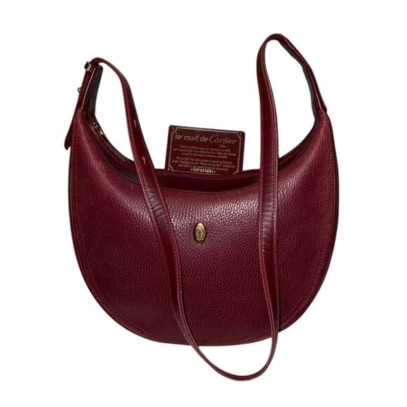 CARTIER Must De Vintage Bordeaux Pebbled Leather Crossbody Shoulder Bag - Picture 1 of 15